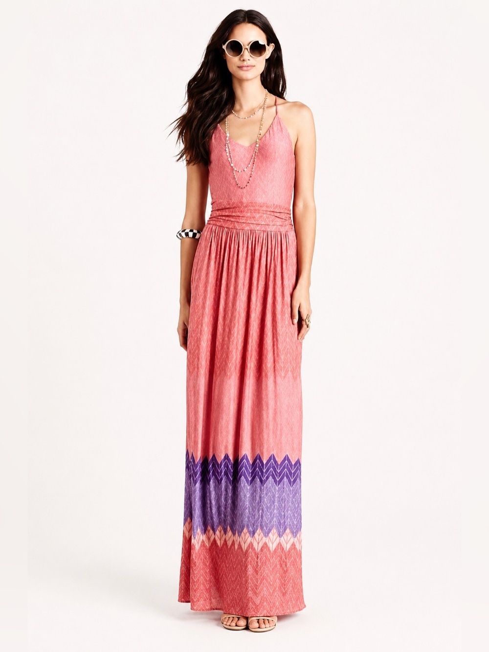Anthropologie Nomad Sunfall Maxi Dress NWT Coral Purple Chevron Print Size M